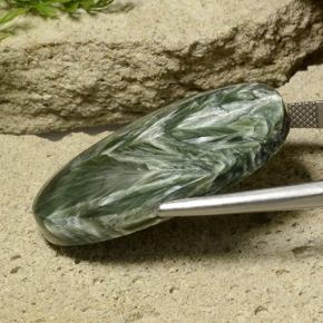 Seraphinite Gemstone in 34.3 x 21.4 mm Size for Sale, Seraphinite Stone in Medium Green Color