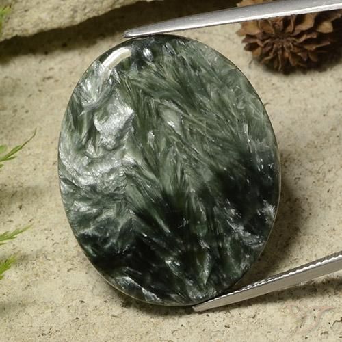 Serafinite 30,9 x 25,2mm verde Ovale cabochon dalla Russia, peso di 37,98 ct, gemma naturale non trattati in purezza Opaque, 1 pezzo Serafinite - Colore: Verde multicolore, durezza Mohs di 2 - 4, Photo A