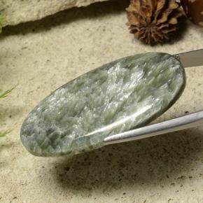 Seraphinite Gemstone in 36.5 x 18.7 mm Size for Sale, Seraphinite Stone in Medium Green Color