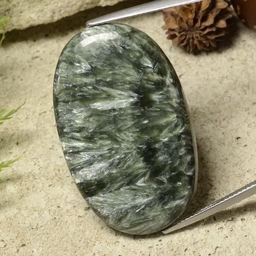 Army Green Серафинит Камень - 34.6ct Овал Кабошон (ID: 485989)