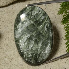 55.28 ct Green Seraphinite Gemstone, Seraphinite Gem in Oval Cabochon Shape for Sale.