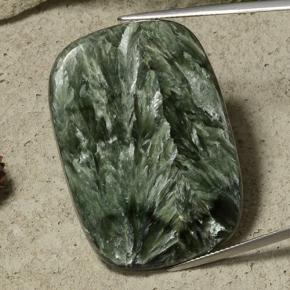 Verde oscuro Serafinita Gema - 52ct Cabujón forma Cojín (ID: 486302)