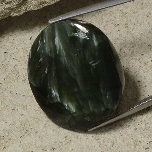 Темно-зеленый Серафинит Камень - 34.8ct Овал Кабошон (ID: 486307)