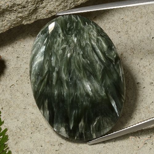 Séraphinite ovale de 36,48 ct, 34,8 x 25,5 mm de Russie, Photo A