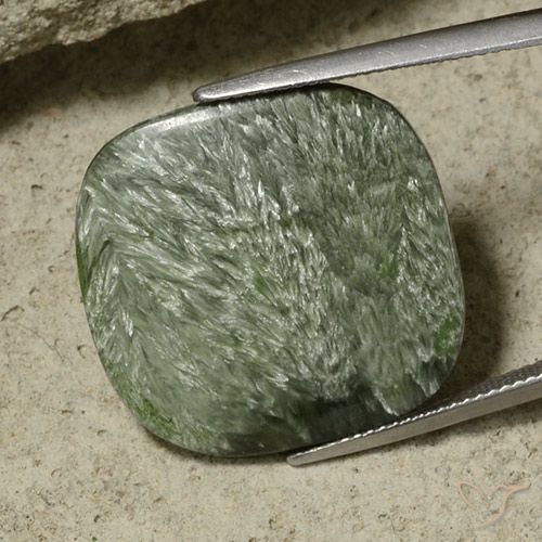 23,9 x 23,1mm kissenschliff grüner Seraphinite aus Russland, Gewicht von 18,72 ct, natürlicher Edelstein in Opaque Reinheit, 1 Stück kissenschliff Seraphinite - Farbe: Armeegrün, Mohs-Härte von 2 - 4, Photo A