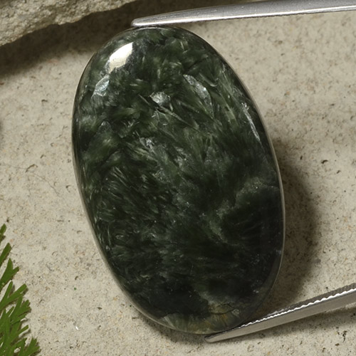 Dark Green Seraphinite Gem - 40.4ct Oval Cabochon (ID: 486314)