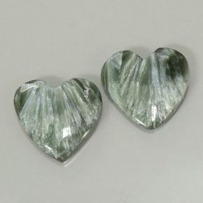 8.39 ctw Green Seraphinite Gemstones, Seraphinite Gems in Heart Cabochon Shape for Sale.