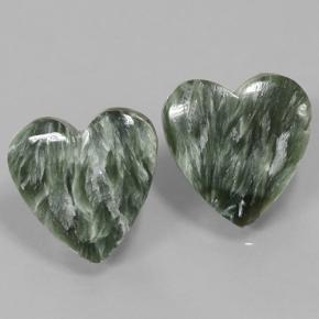 14.61 ctw Green Seraphinite Gemstones, Seraphinite Gems in Heart Cabochon Shape for Sale.