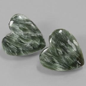 14.61 ctw Green Seraphinite Stones, Natural Seraphinite in Heart Cabochon Shape for Sale