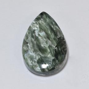 8.73 ct Green Seraphinite Gemstone, Seraphinite Gem in Pear Cabochon Shape for Sale.