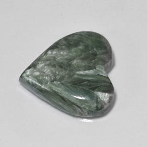 6.77 ct Green Seraphinite Gemstone, Seraphinite Gem in Heart Cabochon Shape for Sale.