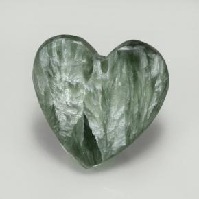 7.59 ct Green Seraphinite Gemstone, Seraphinite Gem in Heart Cabochon Shape for Sale.