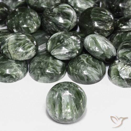 Seraphinite Vert Tour de 12,1mm - Poids moyen de 4,85 ct chaque, Seraphinite de 12,1mm vendue à la pièce, couleur Vert militaire avec pureté Opaque , pierre gemme naturelle Non traité, dureté de Mohs 2 à 4, Photo A
