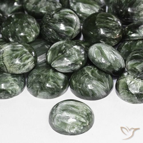 Seraphinite Gemstones in 12 mm (calibrated) Size for Sale, Seraphinite Stones in Army Green Color