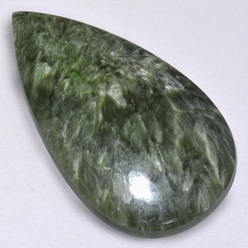 Grayish Green Seraphinite Gem - 28.7ct Pear Cabochon (ID: 514360)