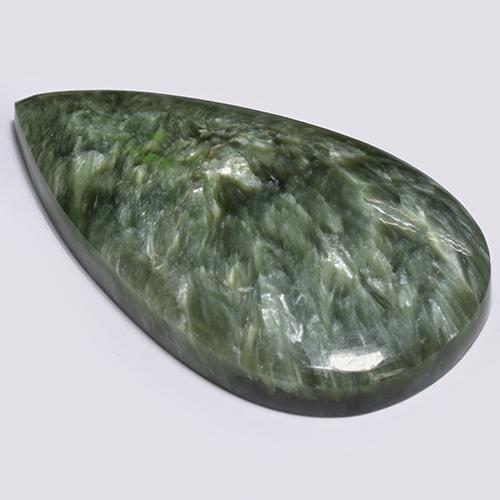 Seraphinite Gemstone in 36.3 x 20.4 mm Size for Sale, Seraphinite Stone in Grayish Green Color