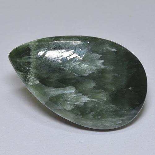 Deep Green Seraphinite Gem - 13.9ct Pear Cabochon (ID: 514372)