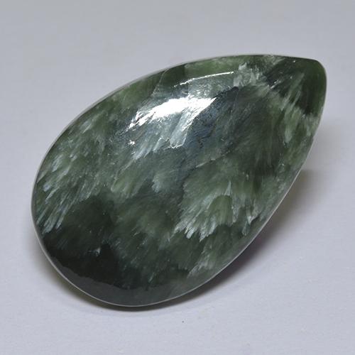 13.89 ct Green Seraphinite Stone, Natural Seraphinite in Pear Cabochon Shape for Sale