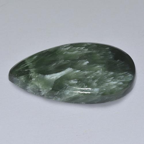 Seraphinite Gemstone in 26 x 16.3 mm Size for Sale, Seraphinite Stone in Deep Green Color