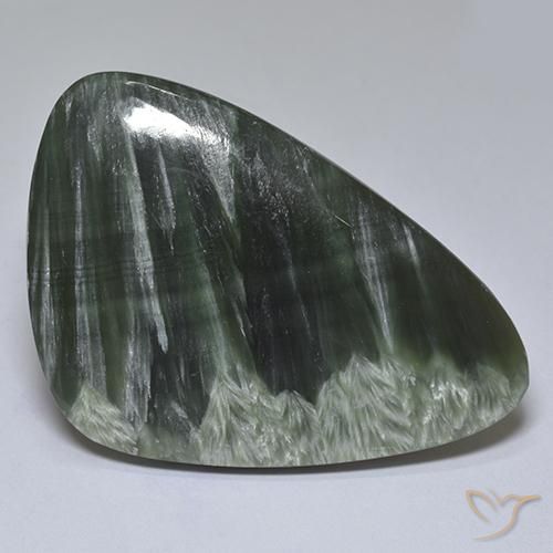 36x23,9 mm Serafinite verde taglio fantasia dalla Russia, peso di 26,19 ct, pietra preziosa naturale non trattati in purezza Opaque, 1 pezzo Serafinite Cabochon fantasia - Colore: Verde foresta, durezza Mohs di 2 - 4 , Photo A