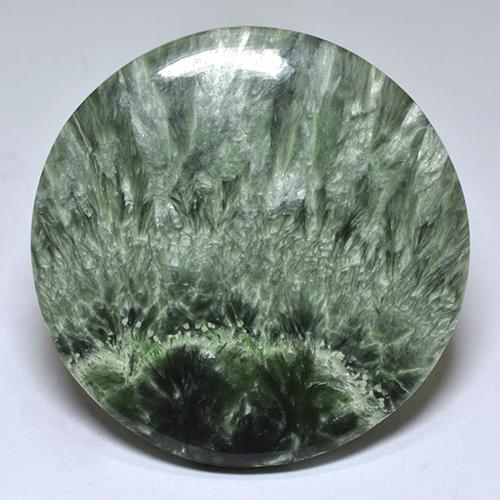 32.26 ct Green Seraphinite Gemstone, Seraphinite Gem in Round Cabochon Shape for Sale.