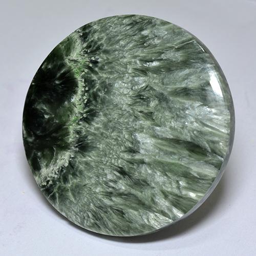 32.26 ct Green Seraphinite Stone, Natural Seraphinite in Round Cabochon Shape for Sale
