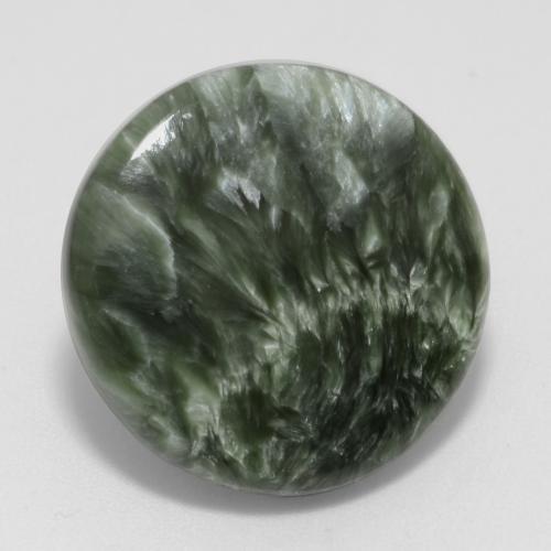 11.23 ct Green Seraphinite Gemstone, Seraphinite Gem in Round Cabochon Shape for Sale.