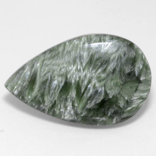12.22 ct Green Seraphinite Gemstone, Seraphinite Gem in Pear Cabochon Shape for Sale.