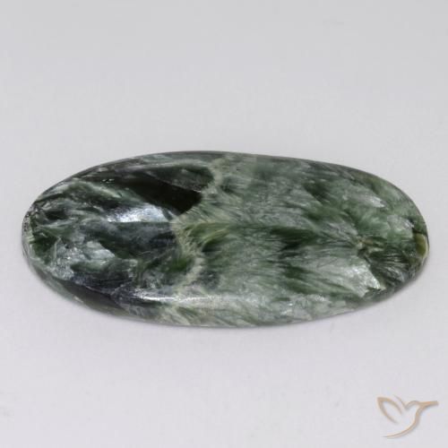 Seraphinite Gemstone in 30.7 x 17 mm Size for Sale, Seraphinite Stone in Medium Green Color