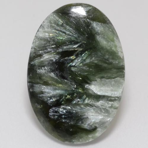 9.63 ct Green Seraphinite Gemstone, Seraphinite Gem in Oval Cabochon Shape for Sale.