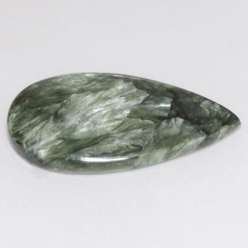Seraphinite Gemstone in 32.1 x 17.9 mm Size for Sale, Seraphinite Stone in Grayish Green Color