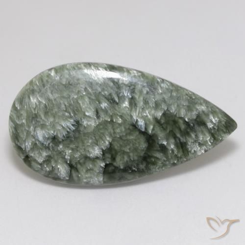 15.14 ct Green Seraphinite Stone, Natural Seraphinite in Pear Cabochon Shape for Sale