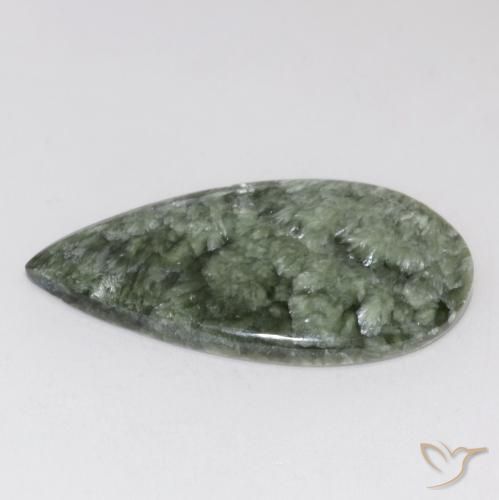 Seraphinite Gemstone in 33.3 x 18.2 mm Size for Sale, Seraphinite Stone in Earthy Green Color