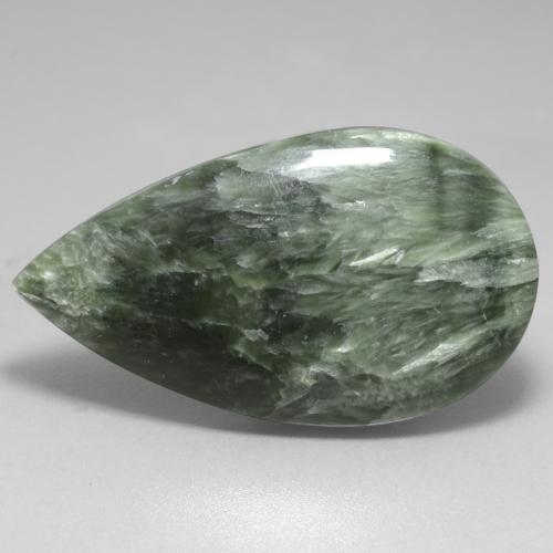 Medium Green Seraphinite Gem - 30.5ct Pear Cabochon (ID: 542137)