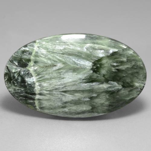 Grayish Green Seraphinite Gem - 32.3ct Oval Cabochon (ID: 542139)