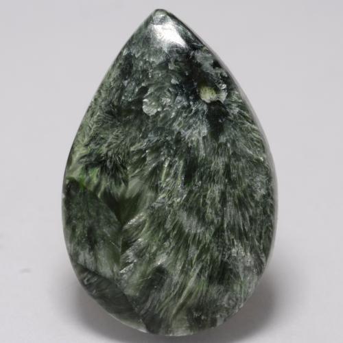 8.36 ct Green Seraphinite Gemstone, Seraphinite Gem in Pear Cabochon Shape for Sale.