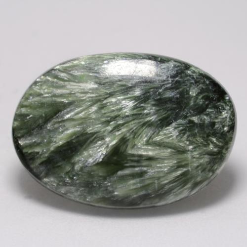 8.17 ct Green Seraphinite Gemstone, Seraphinite Gem in Oval Cabochon Shape for Sale.