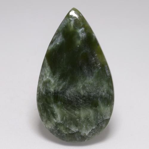 Earthy Green Seraphinite Gem - 8.1ct Pear Cabochon (ID: 542827)