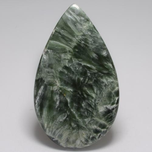 Medium Green Seraphinite Gem - 17.1ct Pear Cabochon (ID: 542833)