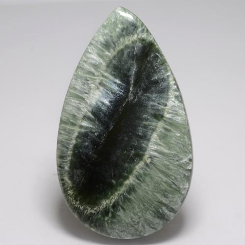 Medium Green Seraphinite Gem - 20.8ct Pear Cabochon (ID: 542834)