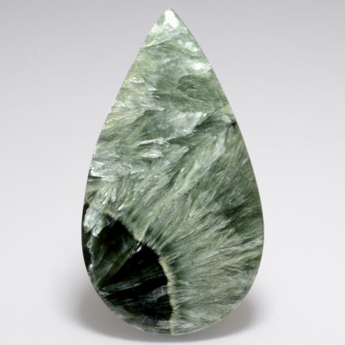 20.54 ct Green Seraphinite Gemstone, Seraphinite Gem in Pear Cabochon Shape for Sale.