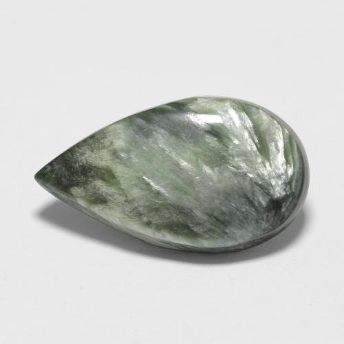 3.22 ct Green Seraphinite Gemstone, Seraphinite Gem in Pear Cabochon Shape for Sale.