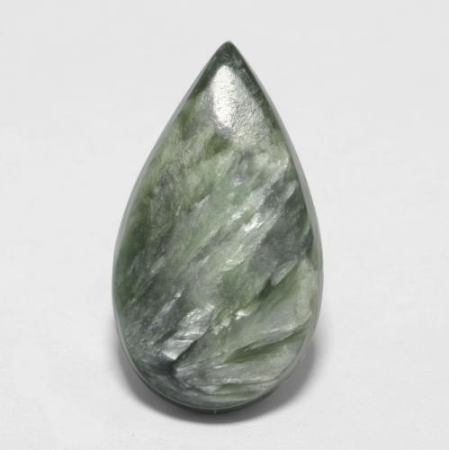 3.22 ct Green Seraphinite Stone, Natural Seraphinite in Pear Cabochon Shape for Sale