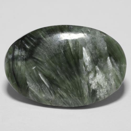 Earthy Green Seraphinite Gem - 11.4ct Oval Cabochon (ID: 548592)