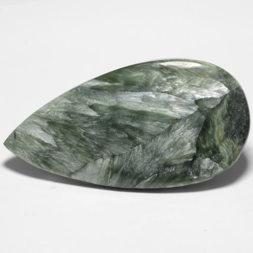 Grayish Green Seraphinite Gem - 14.2ct Pear Cabochon (ID: 548596)
