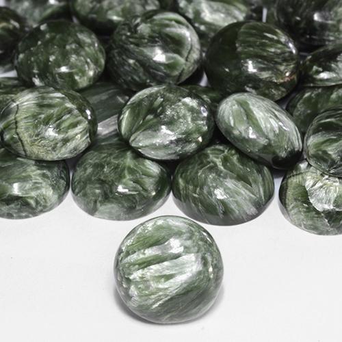 4.85 ct Green Seraphinite Stone, Natural Seraphinite in Round Cabochon Shape for Sale