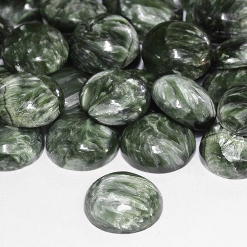 Seraphinite Gemstone in 12 mm (calibrated) Size for Sale, Seraphinite Stone in Army Green Color