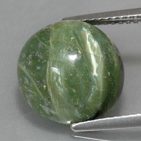 5.71 ct Green Serpentine Gemstone, Serpentine Gem in Round Cabochon Shape for Sale.