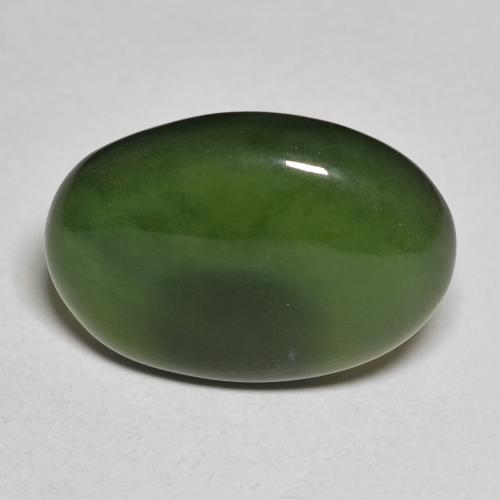 19 x 13,6mm grüner Serpentin im Oval-Cabochon Schliff aus den USA, Gewicht 8,59 ct, Garantiert echter Edelstein in Translucent Reinheit, 1 Stück Serpentin - die Farbe ist Algengrün, Mohs-Härte von 2,5 - 5,5, Photo A