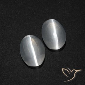 2.31 ctw White Sillimanite Cat's Eye Stones, Natural Sillimanite Cat's Eye in Oval Cabochon Shape for Sale
